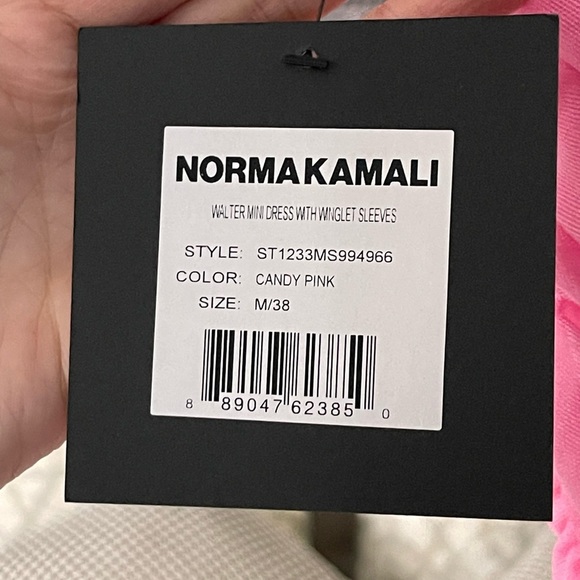 NORMA KAMALI Walter Mini Dress Candy HOT Pink Mesh Gauze Overlay {$225} Medium - Picture 3 of 11